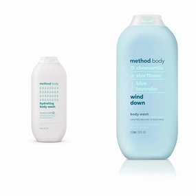 Method Body Wash Coconut Milk Paraben Free 18 oz & Wind Down Body Wash Chamomile Lavender Paraben Free 18 oz Bundle