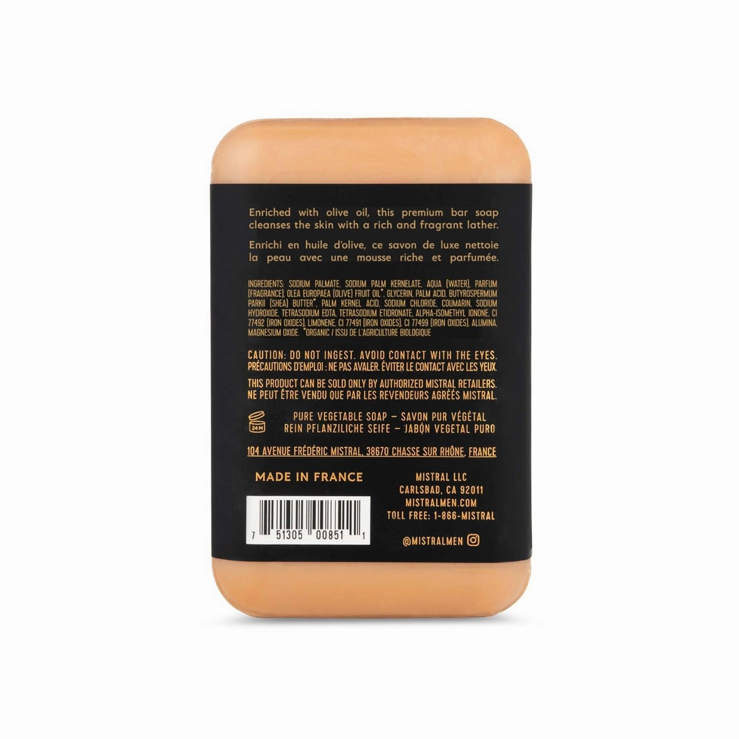 Mistral Bar Soap, Golden Tobacco, Large Bar