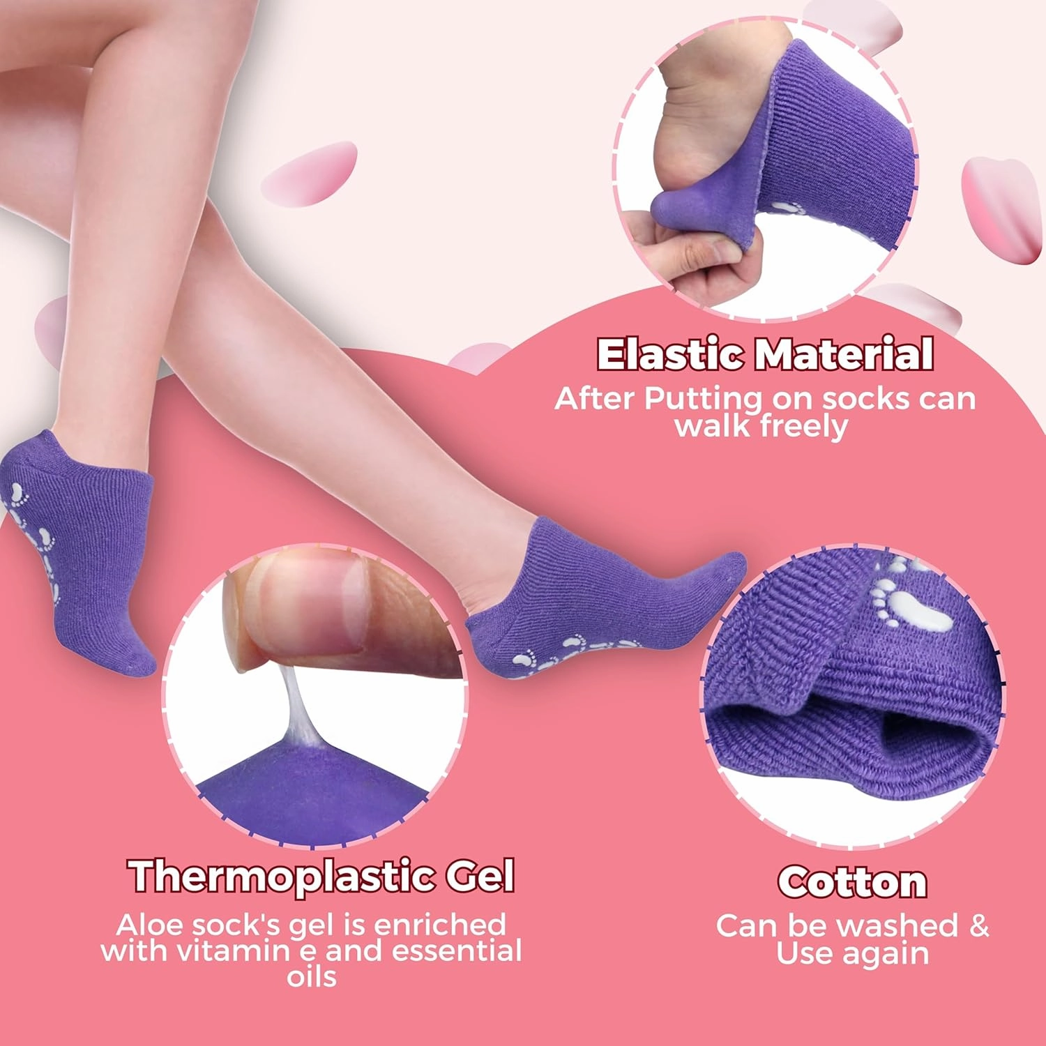 Moisturizing Socks for Dry Cracked Feet Women and Men Hydrating Gel Spa Sock Foot Moisturizer During Overnight… (3 Pairs (Pink))