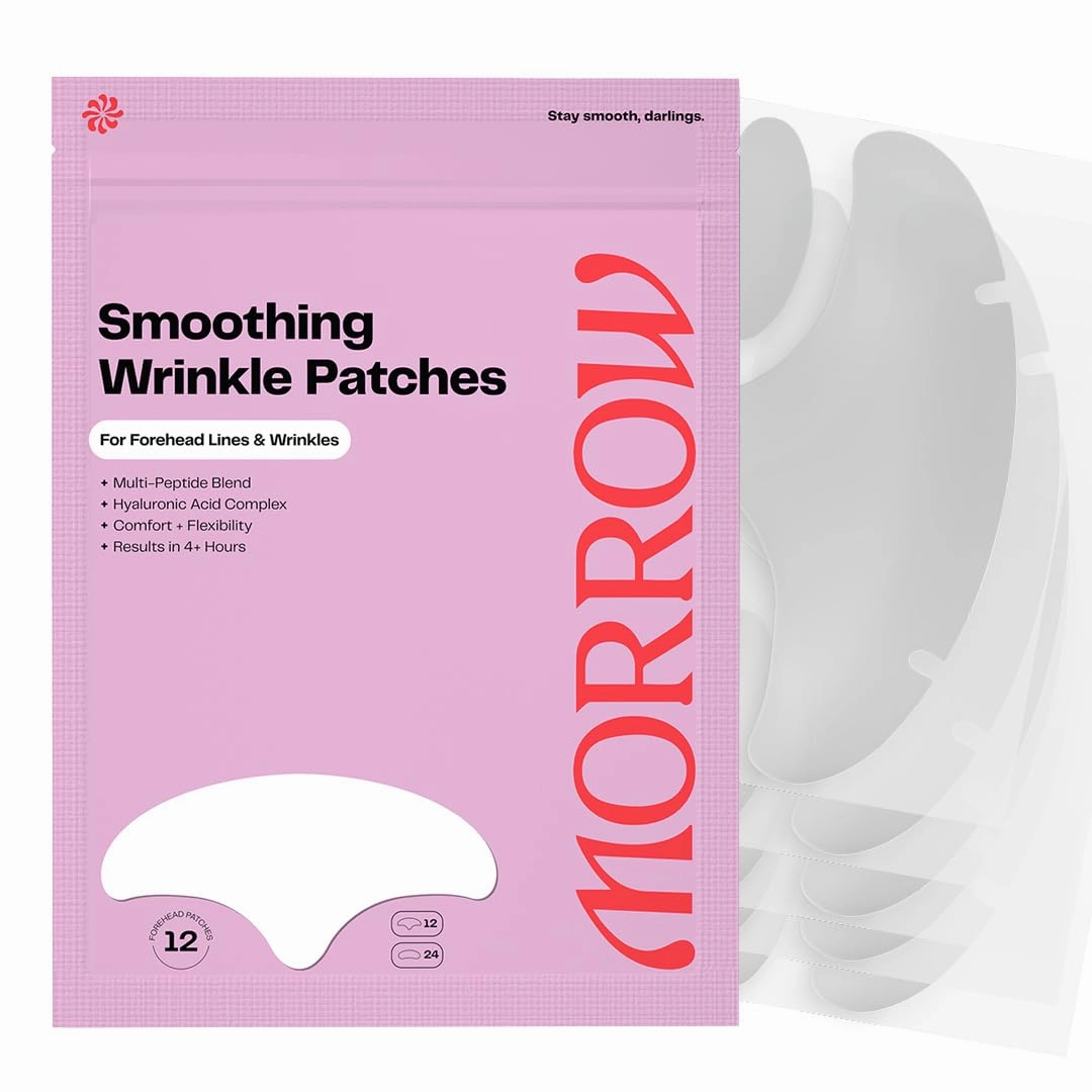Morrow Beauty - Peptide-Infused Smoothing Forehead Wrinkle Patches - Overnight Patches for Smoothing Fine Lines and Wrinkles, Anti Aging Stickers for Forehead, Bonus Smile Line (36 Count)