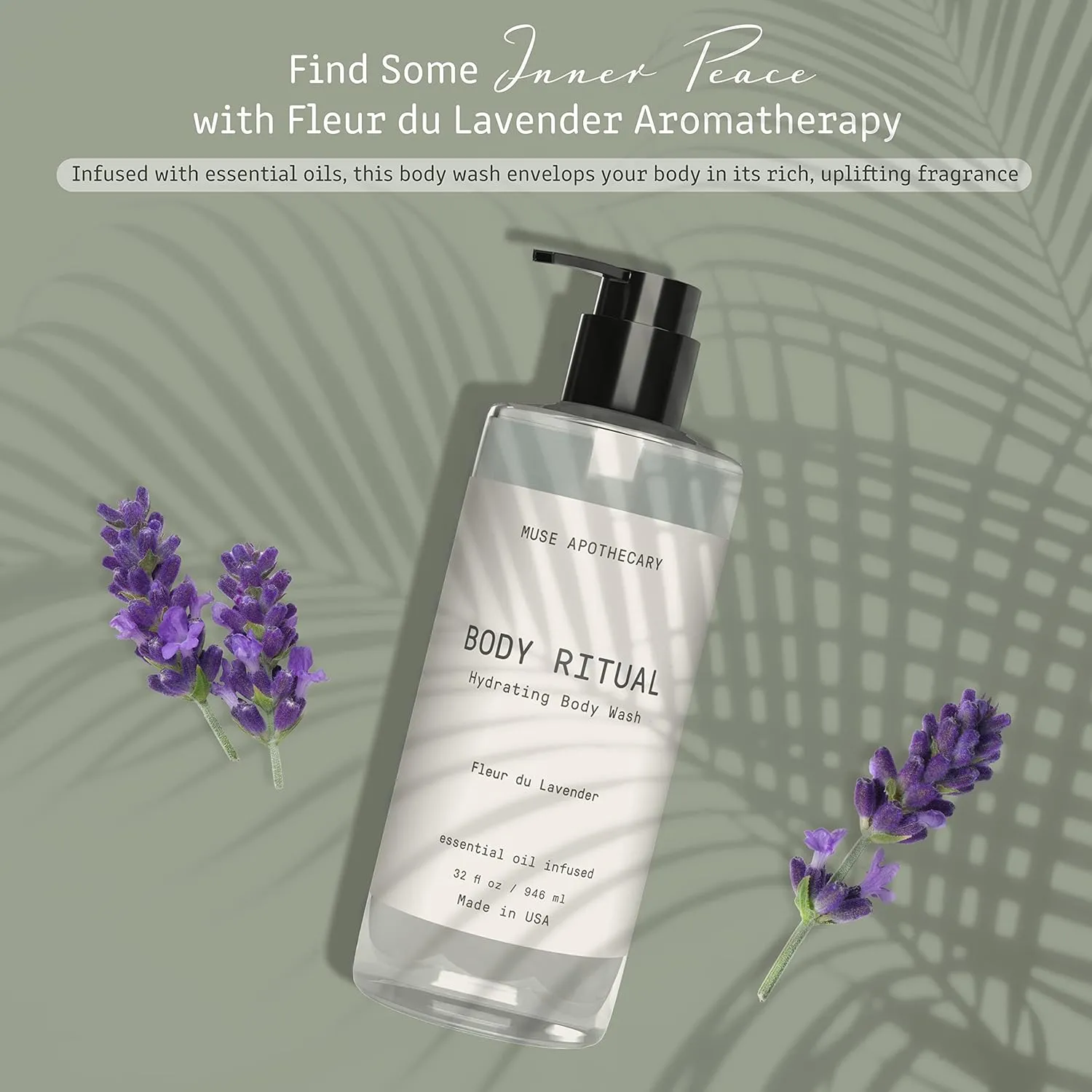 Muse Apothecary Body Ritual Hydrating - Fleur du Lavender Body Wash for Women & Men - Essential Oil Infused Aromatherapy Body Wash - 32 Ounce