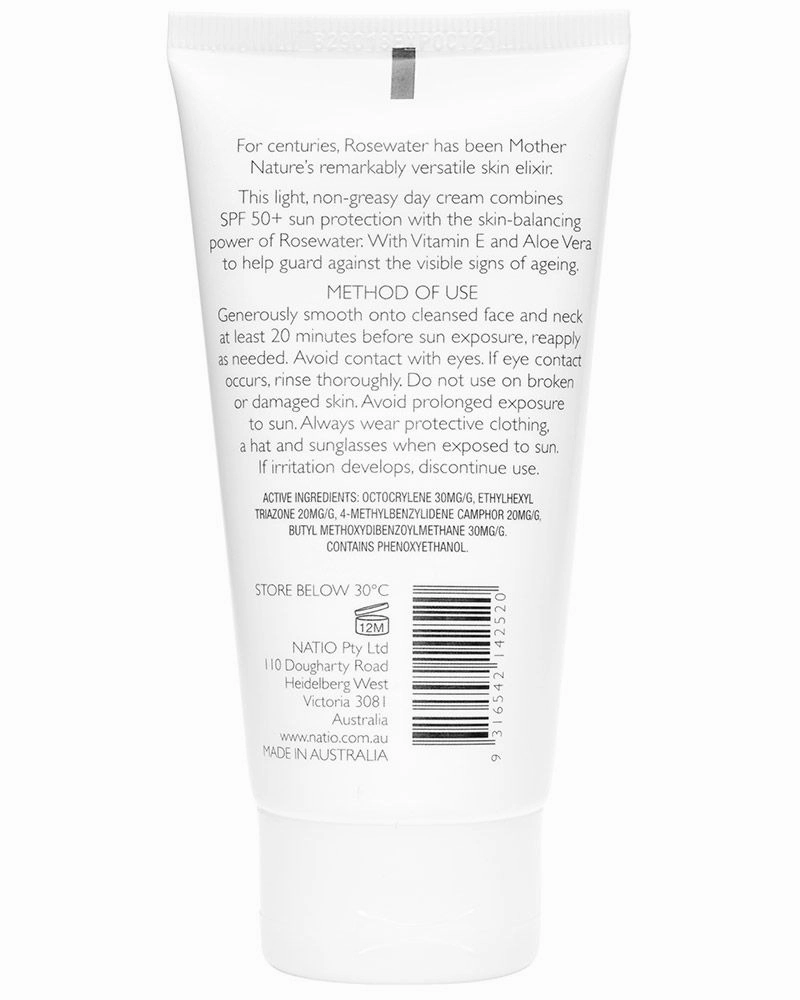 Natio Rosewater Hydration Moisture Balance Day Cream SPF50  75mL