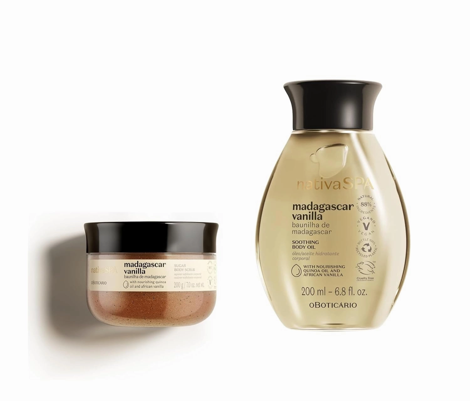 Nativa SPA by O Boticário Madagascar Vanilla Body Oil & Exfoliating Body Scrub Bundle (7oz & 6.8 oz)