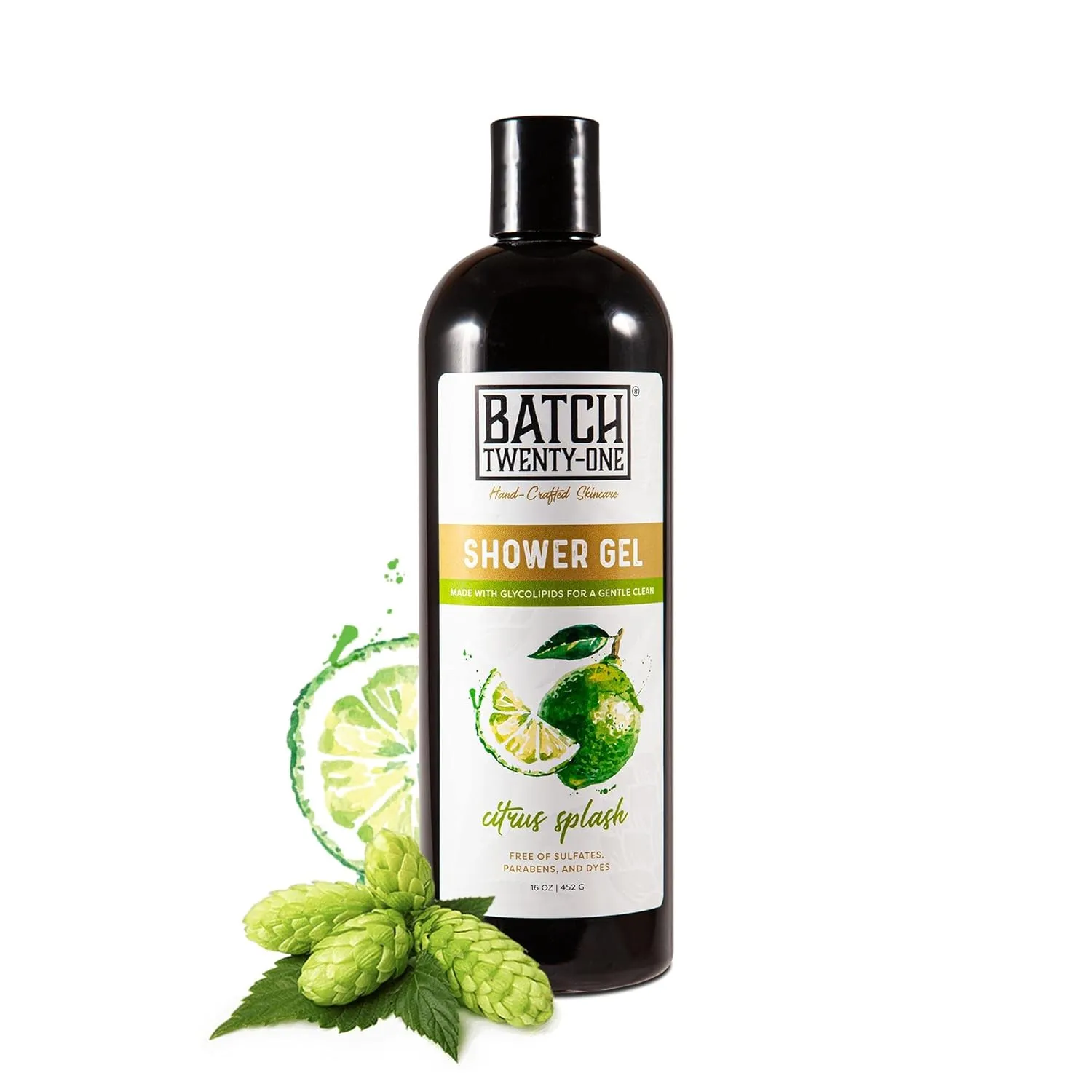 Natural Body Wash for Men and Women Citrus Splash Scent - Hydrating Shower Gel with Hops and Hemp Seed Oil - Handmade Organic Bath Gel - Natural, Exfoliating Body Wash, Pack of 2 16 fl oz each