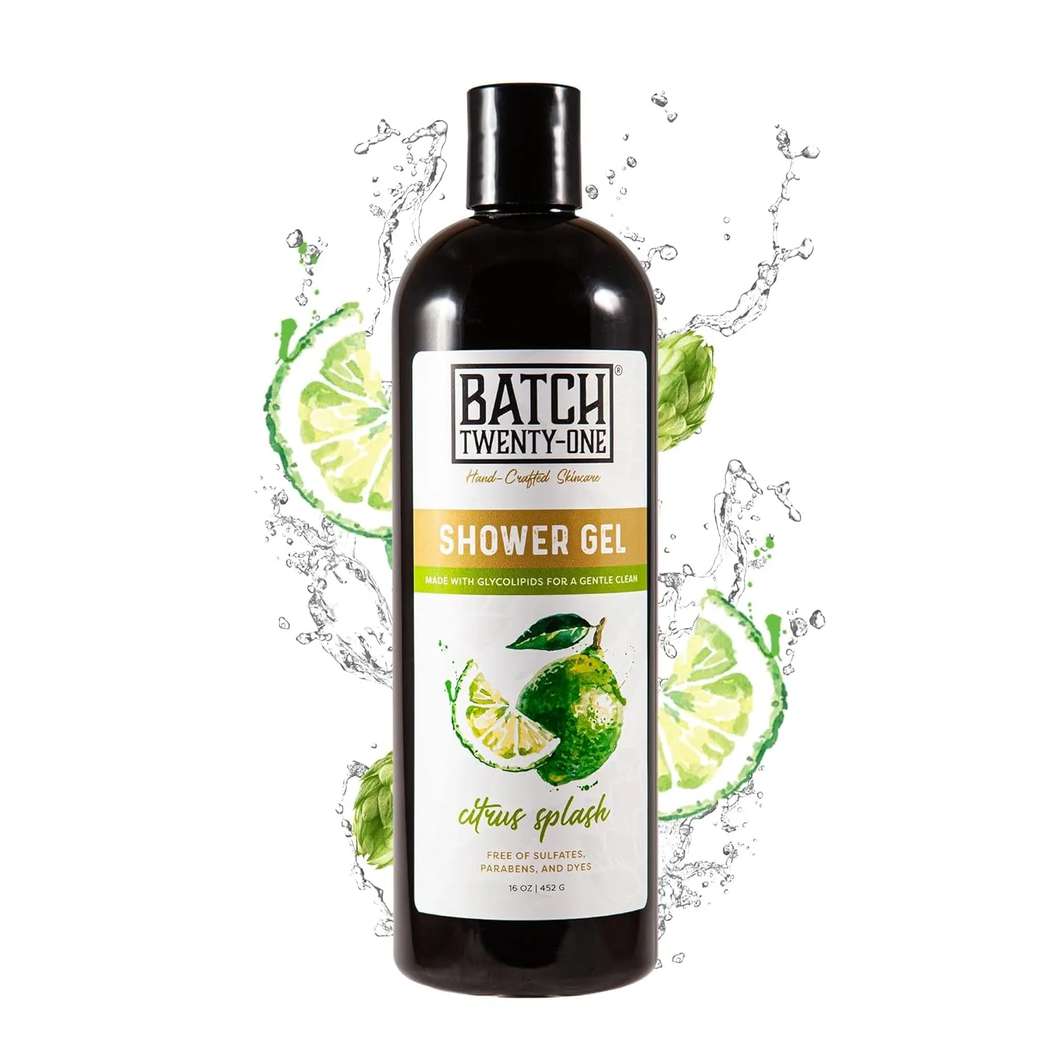 Natural Body Wash for Men and Women Citrus Splash Scent - Hydrating Shower Gel with Hops and Hemp Seed Oil - Handmade Organic Bath Gel - Natural, Exfoliating Body Wash, Pack of 2 16 fl oz each