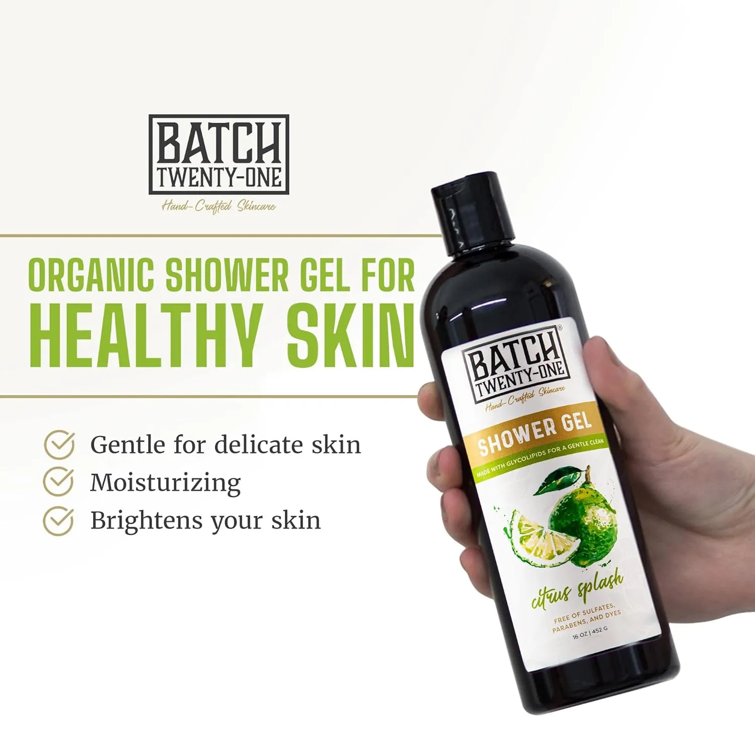 Natural Body Wash for Men and Women Citrus Splash Scent - Hydrating Shower Gel with Hops and Hemp Seed Oil - Handmade Organic Bath Gel - Natural, Exfoliating Body Wash, Pack of 2 16 fl oz each