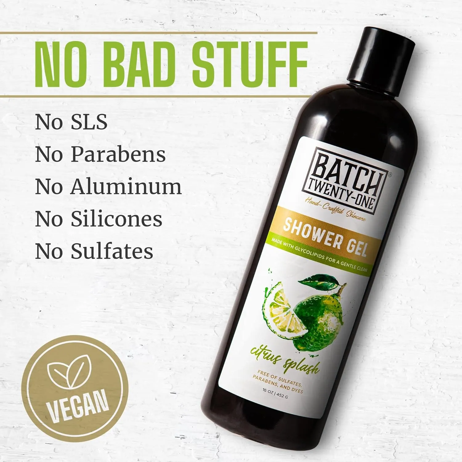 Natural Body Wash for Men and Women Citrus Splash Scent - Hydrating Shower Gel with Hops and Hemp Seed Oil - Handmade Organic Bath Gel - Natural, Exfoliating Body Wash, Pack of 2 16 fl oz each