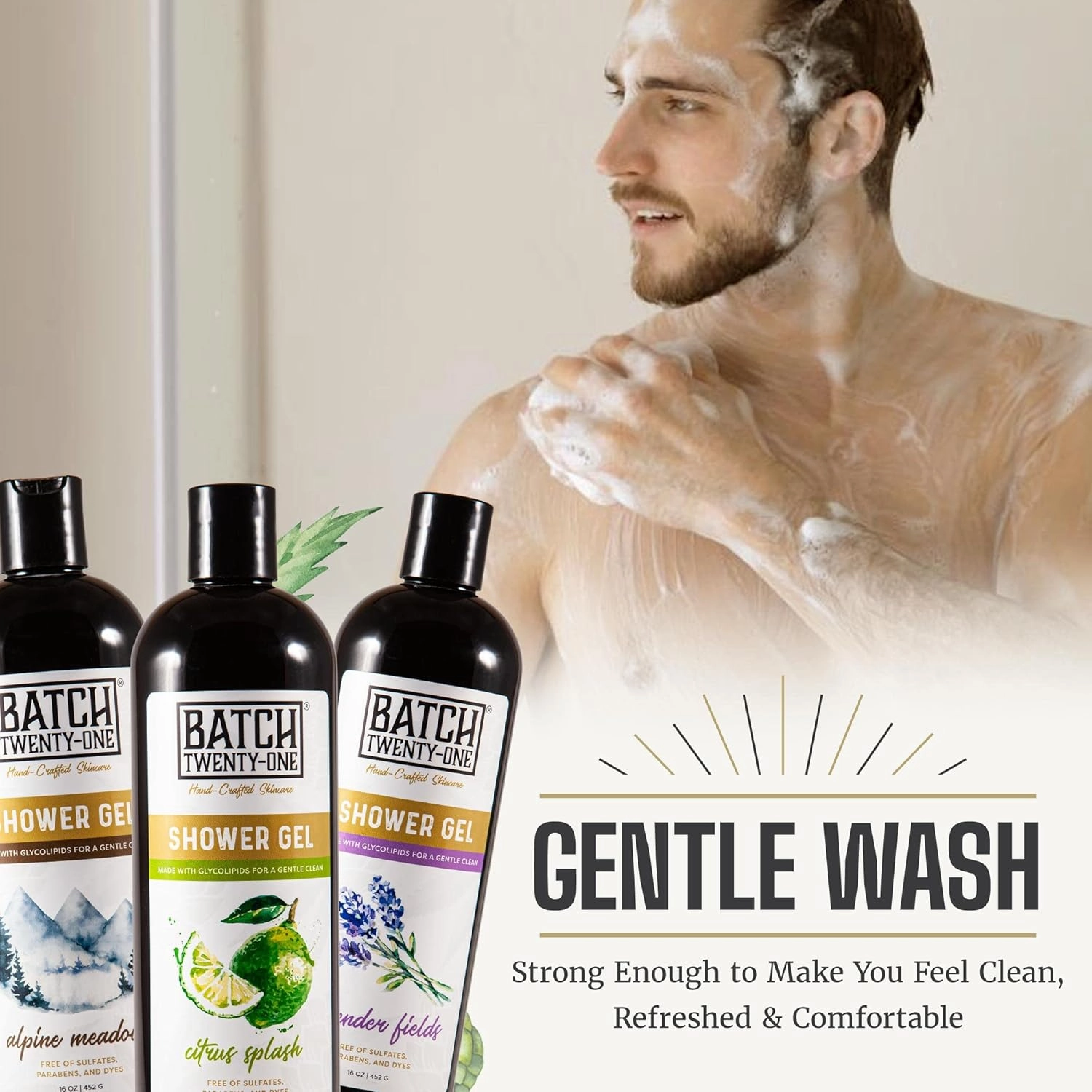 Natural Body Wash for Men and Women - Moisturizing Shower Gel with Hops and Hemp Seed Oil - Men's Handmade Organic Bath Gel - All Natural, Exfoliating Body Wash for Kids Men Women Pack of 3