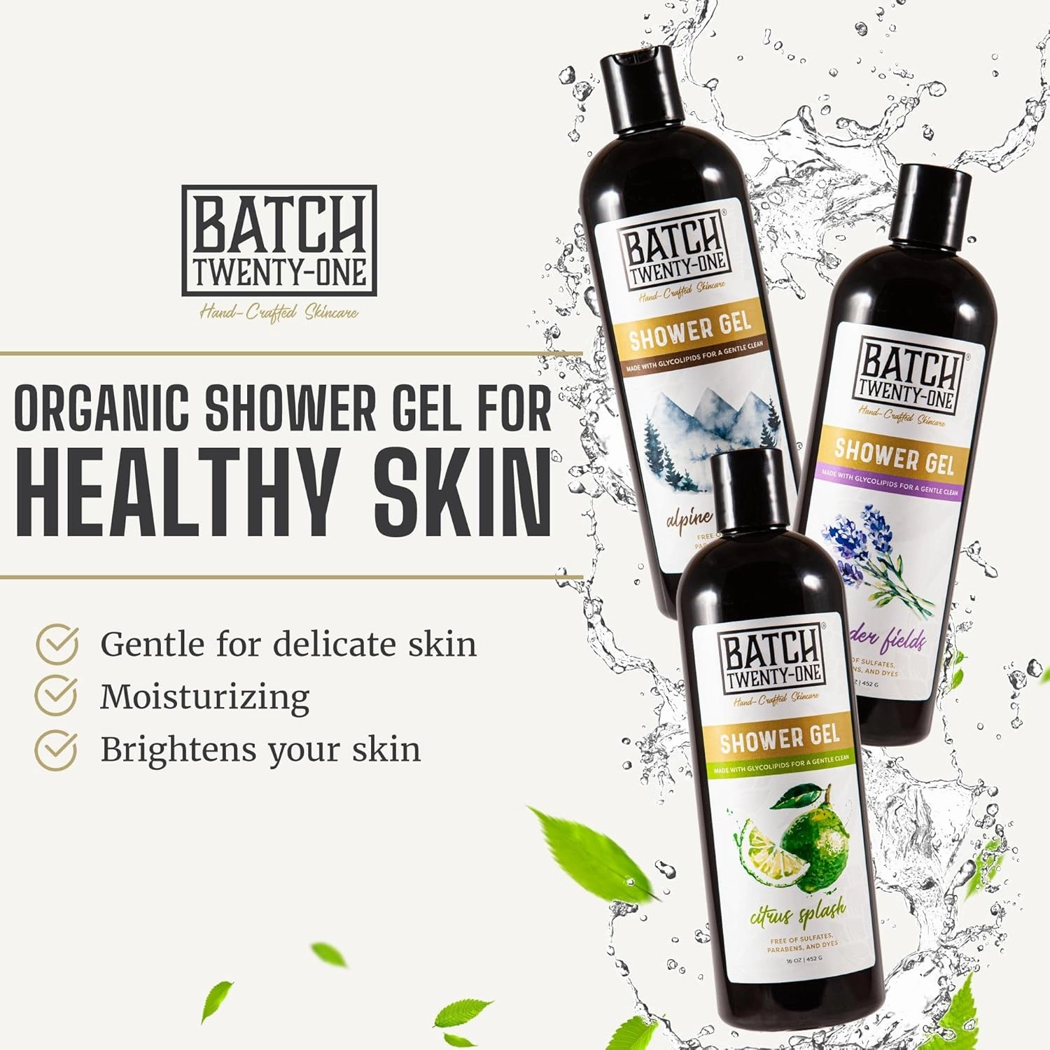 Natural Body Wash for Men and Women - Moisturizing Shower Gel with Hops and Hemp Seed Oil - Men's Handmade Organic Bath Gel - All Natural, Exfoliating Body Wash for Kids Men Women Pack of 3