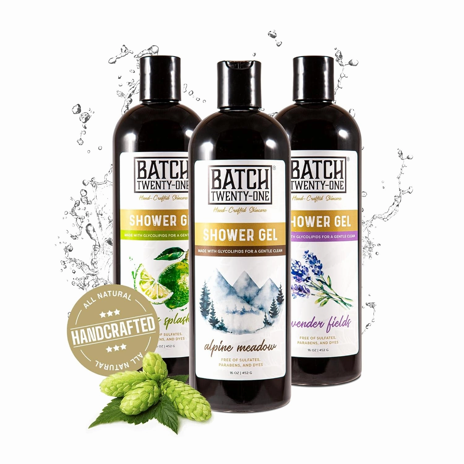 Natural Body Wash for Men and Women - Moisturizing Shower Gel with Hops and Hemp Seed Oil - Men's Handmade Organic Bath Gel - All Natural, Exfoliating Body Wash for Kids Men Women Pack of 3