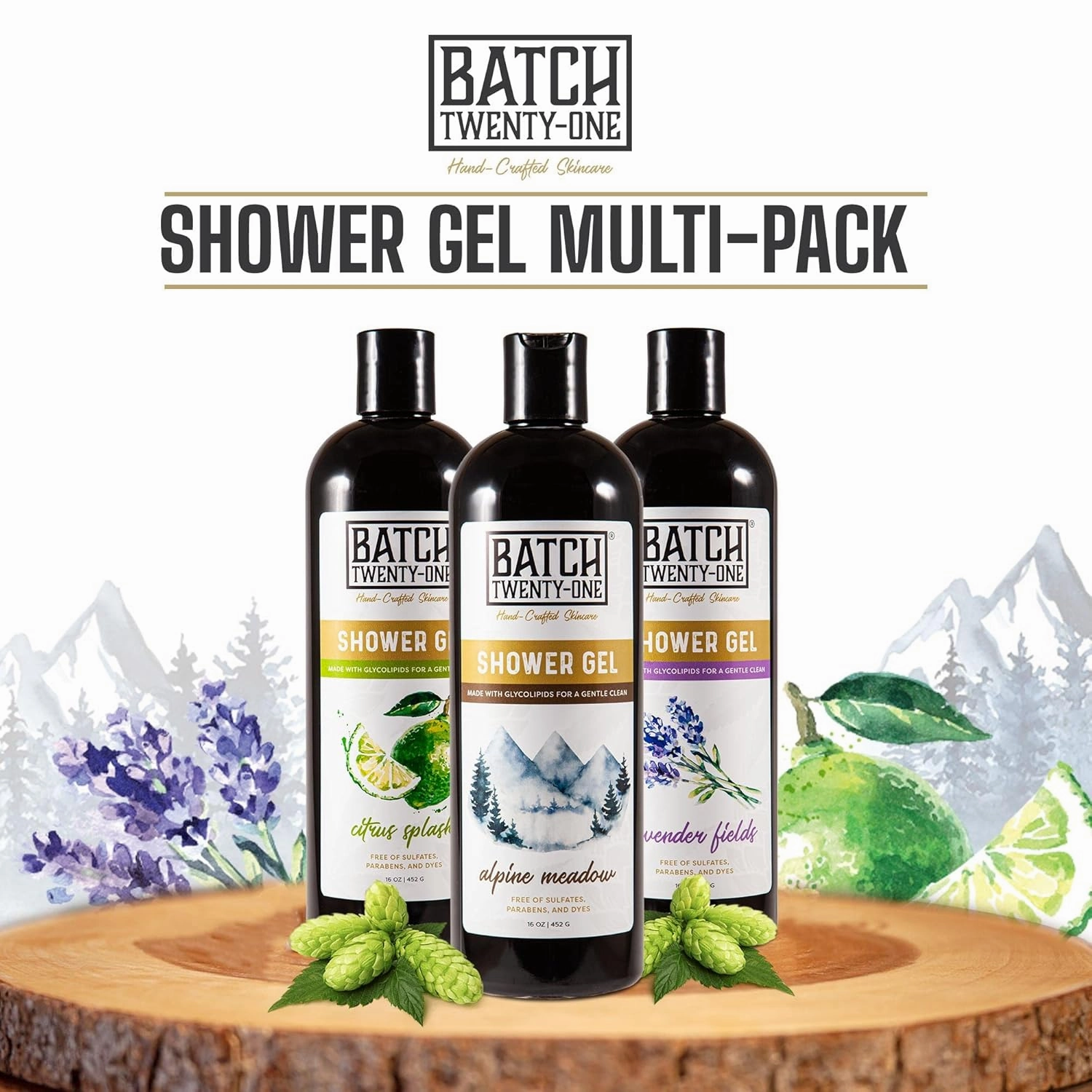 Natural Body Wash for Men and Women - Moisturizing Shower Gel with Hops and Hemp Seed Oil - Men's Handmade Organic Bath Gel - All Natural, Exfoliating Body Wash for Kids Men Women Pack of 3