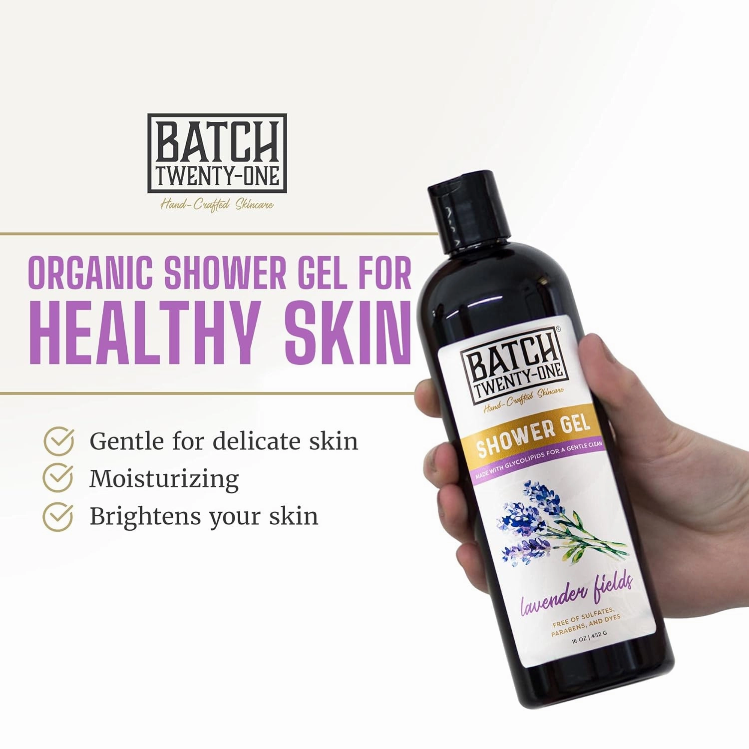 Natural Body Wash for Men and Women Lavender Scent- Hydrating Shower Gel with Hops and Hemp Seed Oil - Handmade Organic Bath Gel - Natural, Exfoliating Body Wash Pack of 2 16 fl oz each