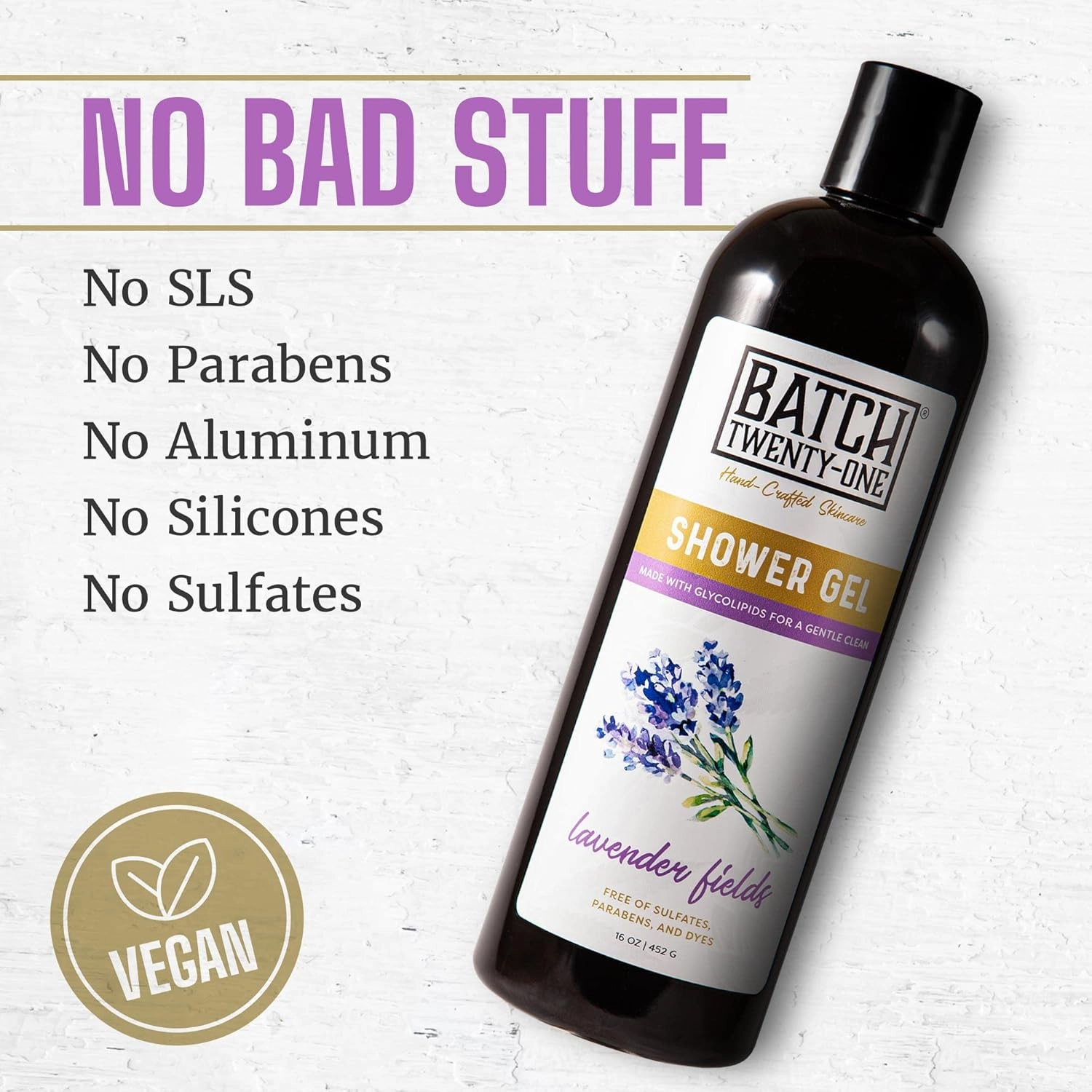 Natural Body Wash for Men and Women Lavender Scent- Hydrating Shower Gel with Hops and Hemp Seed Oil - Handmade Organic Bath Gel - Natural, Exfoliating Body Wash Pack of 2 16 fl oz each
