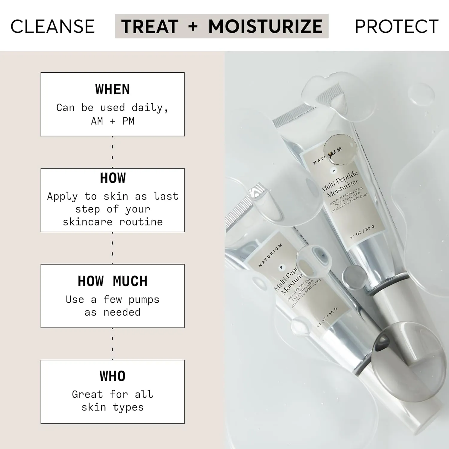 Naturium Multi-Peptide Moisturizer, Hydrating & Smoothing Skin Care, Moisturizes with Ethylated Vitamin C & Panthenol, 1.7 oz