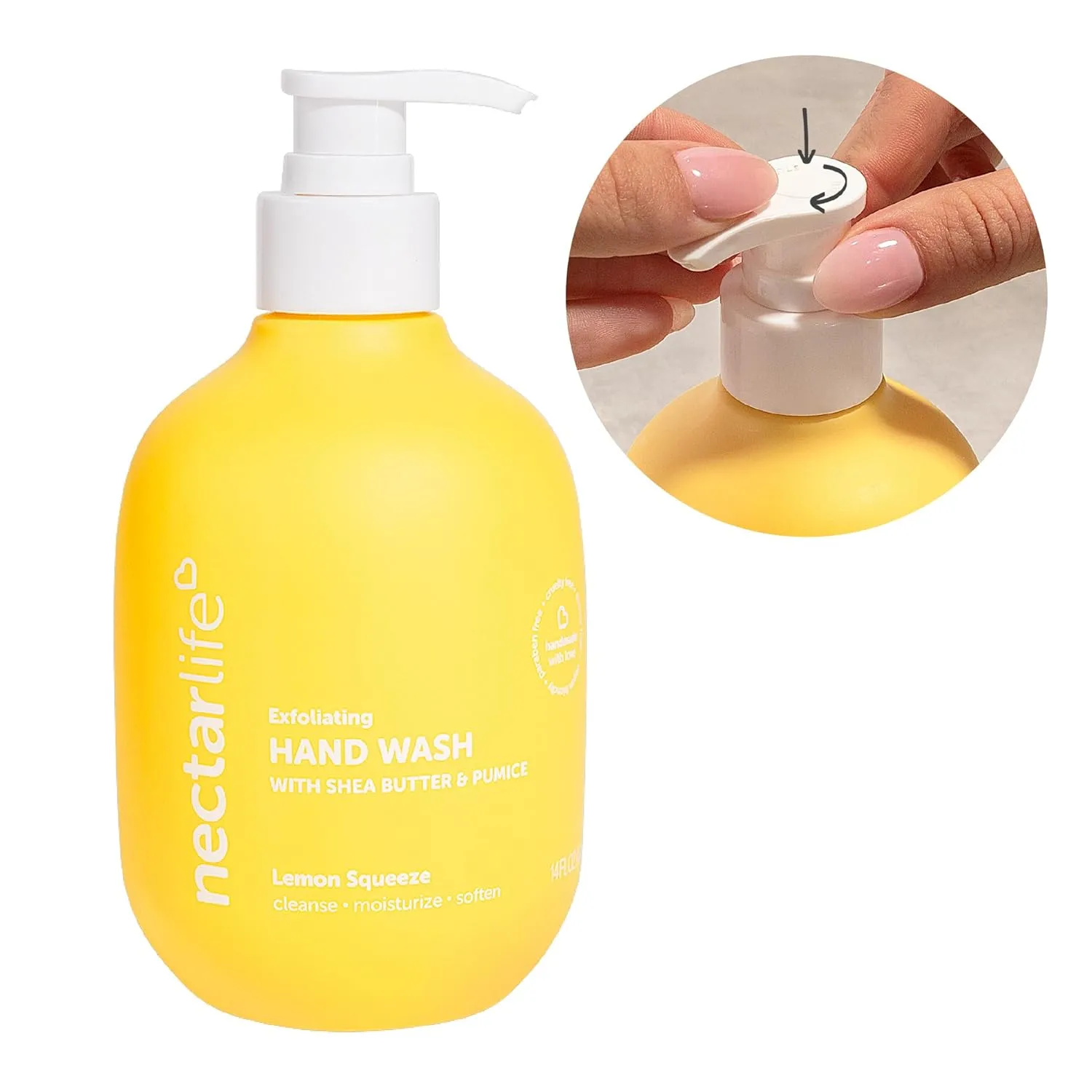 Nectar Life Hand Wash 14oz, Exfoliating, Moisturizing, Vegan, Clean Hand Wash Scrub with Volcanic Pumice & Shea Butter, Kitchen Food Smell Eliminator (Lemon Squeeze)