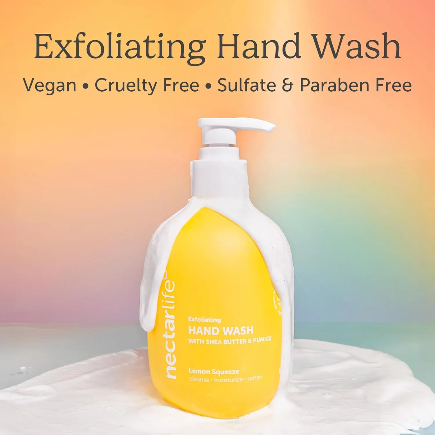 Nectar Life Hand Wash 14oz, Exfoliating, Moisturizing, Vegan, Clean Hand Wash Scrub with Volcanic Pumice & Shea Butter, Kitchen Food Smell Eliminator (Lemon Squeeze)