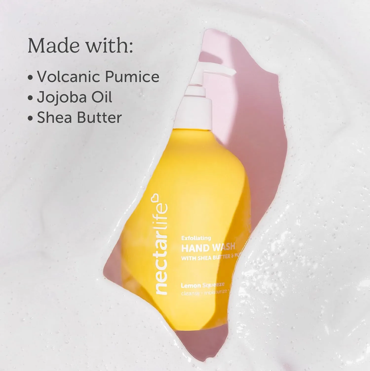 Nectar Life Hand Wash 14oz, Exfoliating, Moisturizing, Vegan, Clean Hand Wash Scrub with Volcanic Pumice & Shea Butter, Kitchen Food Smell Eliminator (Lemon Squeeze)