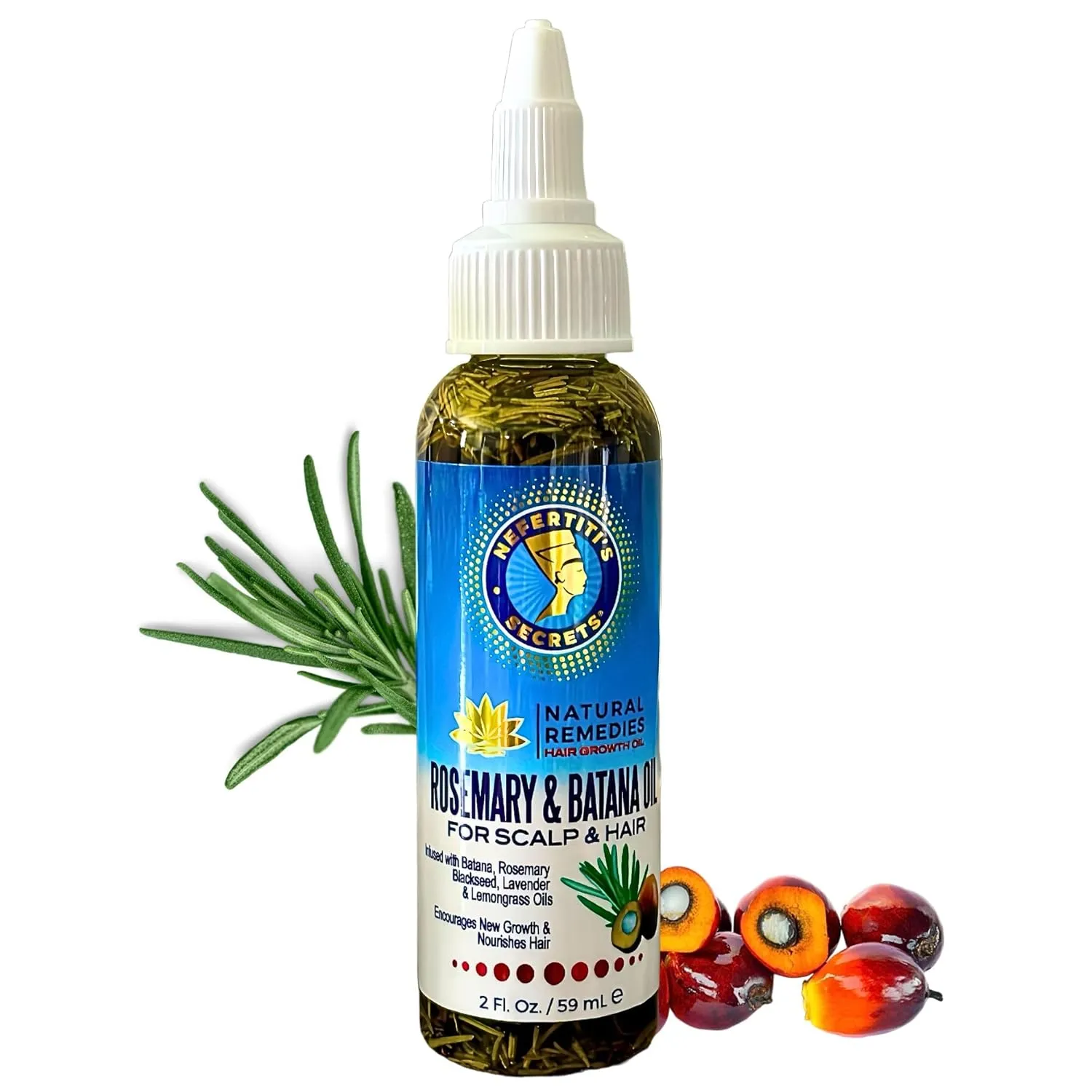 Nefertiti's Secrets Rosemary & Batana Oil for Hair Growth | 100% Natural and Hydrating with Black Seed | Avocado & Lavender, Coily, Kinky & Straight Hair | Curly Secret Hair Products - 2 Oz