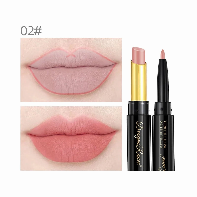 New 8 Color 2 in 1 Lipliner Lipstick Set Matte Velvet Texture Lasting Nourish Waterproof Fashion Double Head Lipstick Cosmetics