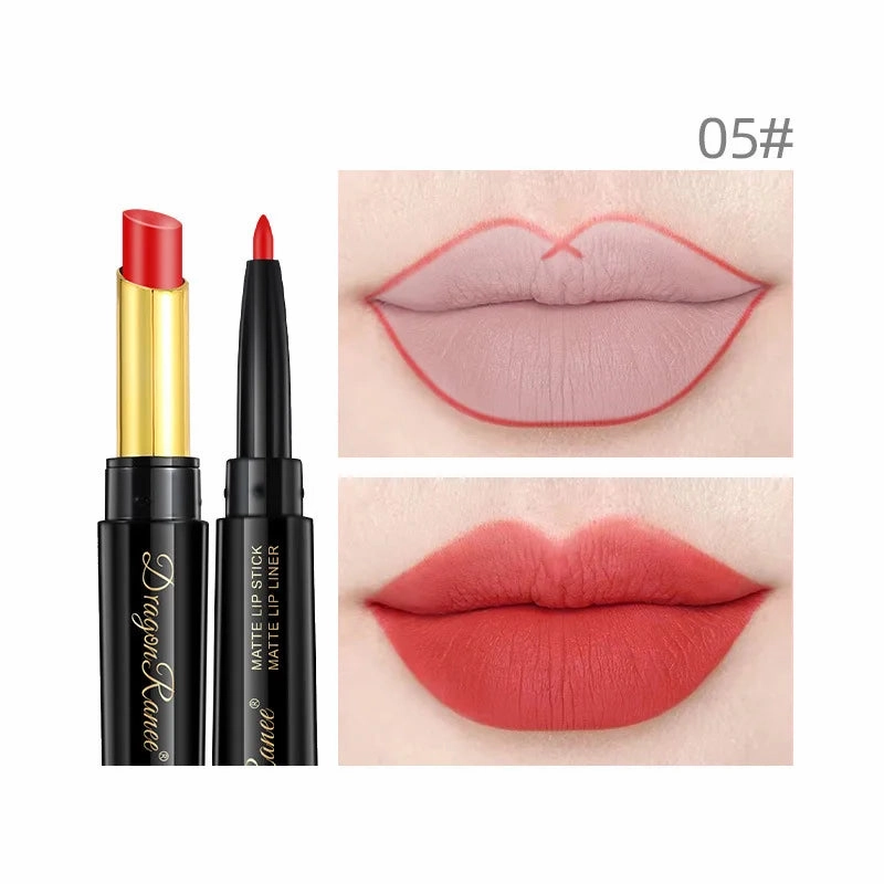 New 8 Color 2 in 1 Lipliner Lipstick Set Matte Velvet Texture Lasting Nourish Waterproof Fashion Double Head Lipstick Cosmetics