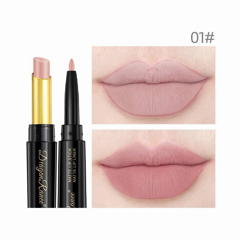 New 8 Color 2 in 1 Lipliner Lipstick Set Matte Velvet Texture Lasting Nourish Waterproof Fashion Double Head Lipstick Cosmetics