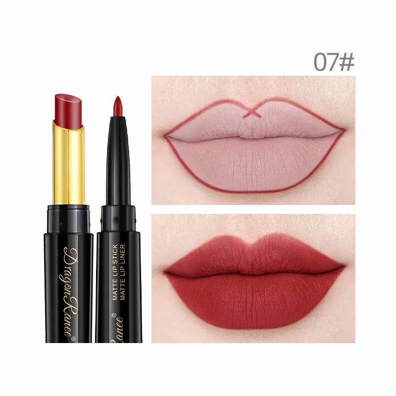 New 8 Color 2 in 1 Lipliner Lipstick Set Matte Velvet Texture Lasting Nourish Waterproof Fashion Double Head Lipstick Cosmetics
