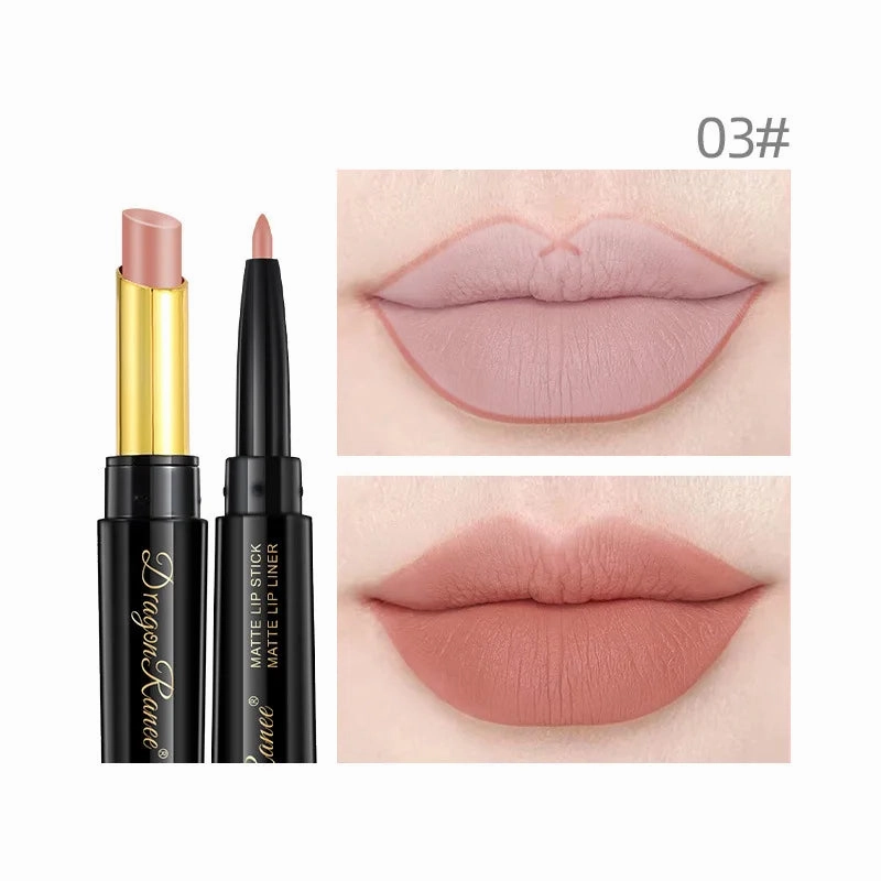 New 8 Color 2 in 1 Lipliner Lipstick Set Matte Velvet Texture Lasting Nourish Waterproof Fashion Double Head Lipstick Cosmetics