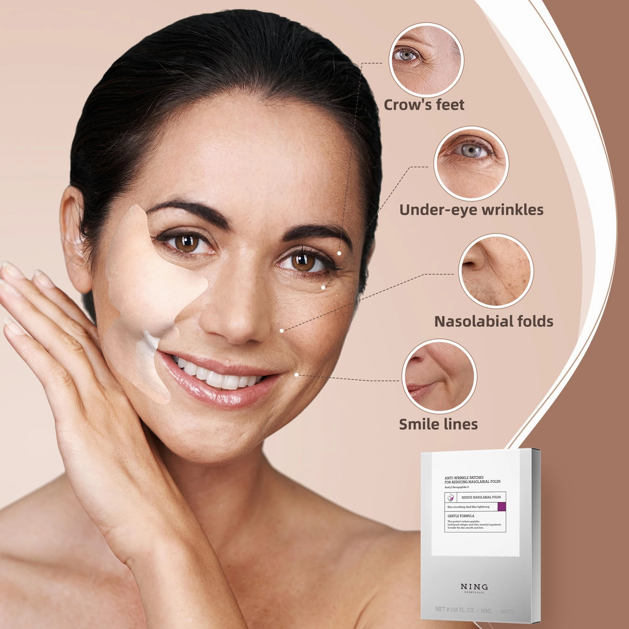 NING DERMOLOGIE Smile Lines Patches for Wrinkles: Anti-Aging, Firming, Hydrating, Smoothing Face Patches with Collagen,Peptide,Niacinamide, for Nasolabial Folds Under Eye Fine Lines Treatment 10 Pairs