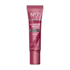 No7 Restore & Renew Multi-Action Face & Neck Serum - Anti Aging Face Serum for Women with Deep Wrinkle Repair - Collagen Infused with Hydrating Hibiscus Peptides & Hyaluronic Acid (0.5 Fl Oz)
