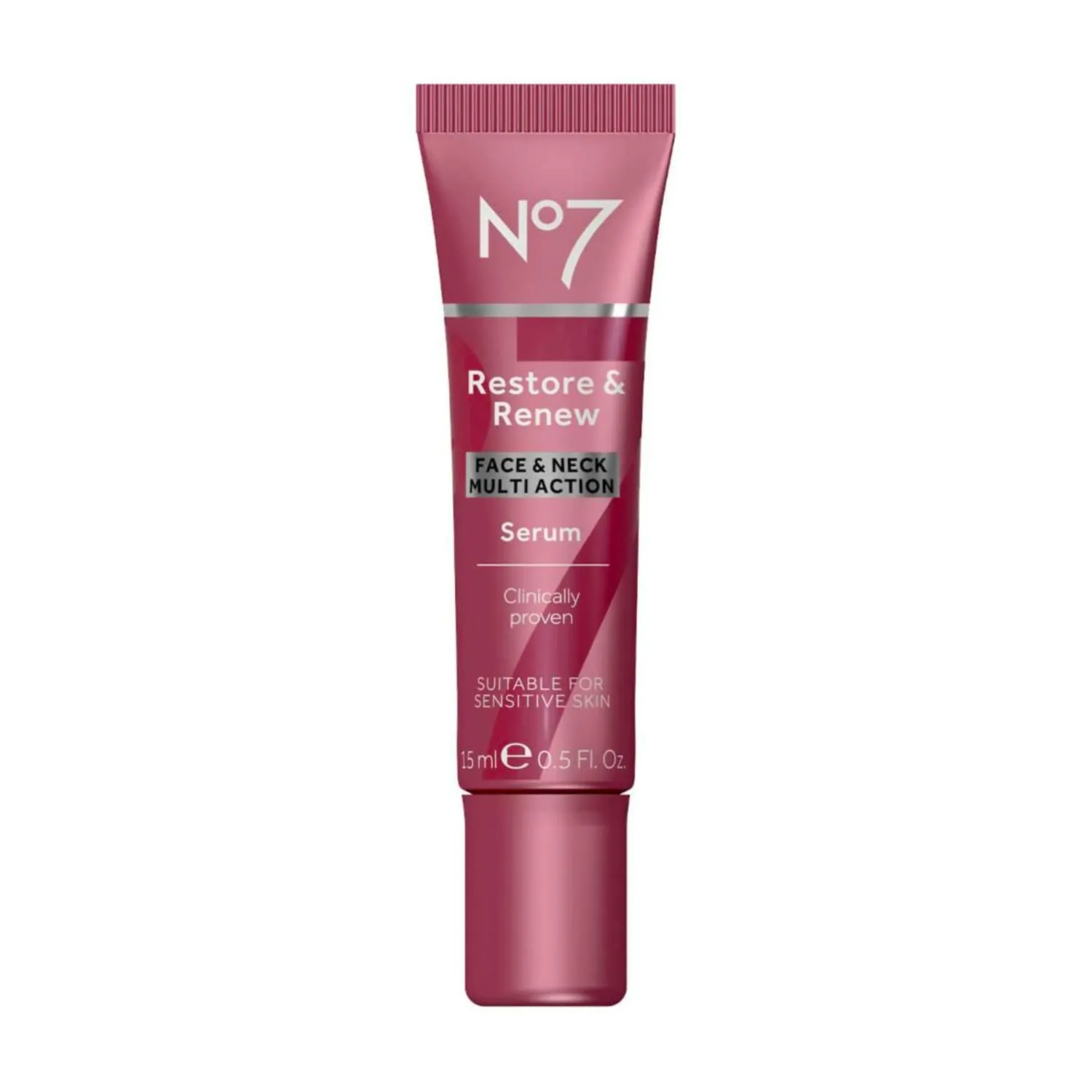 No7 Restore & Renew Multi-Action Face & Neck Serum - Anti Aging Face Serum for Women with Deep Wrinkle Repair - Collagen Infused with Hydrating Hibiscus Peptides & Hyaluronic Acid (0.5 Fl Oz)