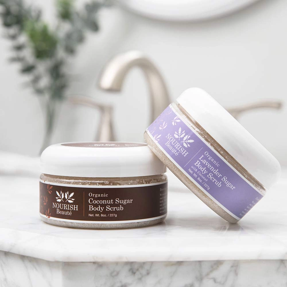 Nourish Beaute Organic Sugar Body Scrub for Exfoliation and Cellulite, Hydrates and Moisturizes Skin While Improving Skin Tone and Texture, 8 oz, Lavender