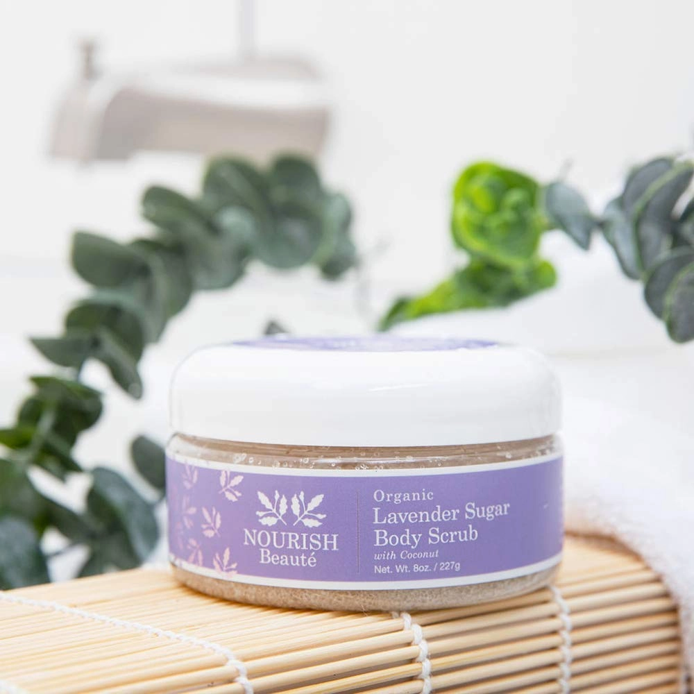 Nourish Beaute Organic Sugar Body Scrub for Exfoliation and Cellulite, Hydrates and Moisturizes Skin While Improving Skin Tone and Texture, 8 oz, Lavender