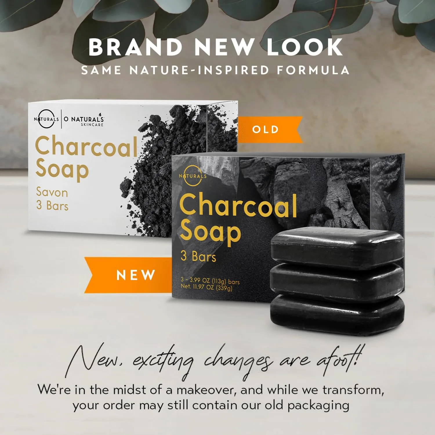 O NATURALS 100% Natural Bar Soap - Gift Set - Organic Ingredients & Essential Oils - Spa Gifts for Women & Men, Body Wash & Face Soap - 3PC Charcoal Soap