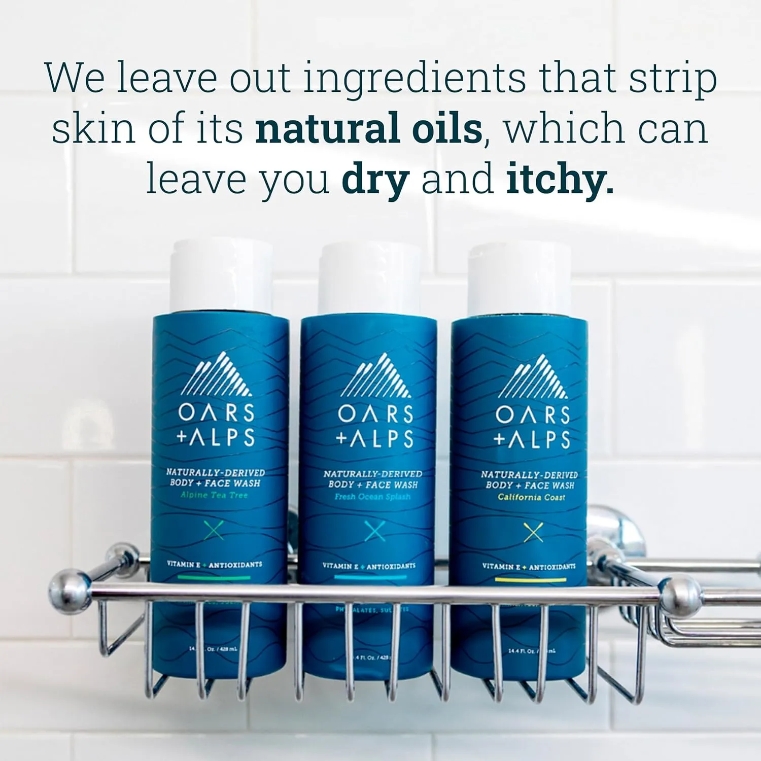 Oars   Alps Men's Moisturizing Body and Face Wash, Skin Care Infused with Vitamin E and Antioxidants, Sulfate Free, Alpine Tea Tree, 3 Pack