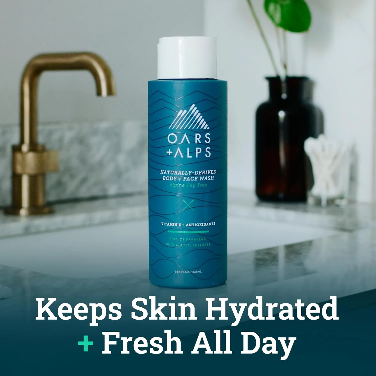 Oars   Alps Men's Moisturizing Body and Face Wash, Skin Care Infused with Vitamin E and Antioxidants, Sulfate Free, Alpine Tea Tree, 3 Pack