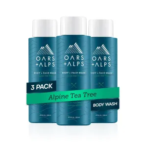 Oars   Alps Men's Moisturizing Body and Face Wash, Skin Care Infused with Vitamin E and Antioxidants, Sulfate Free, Alpine Tea Tree, 3 Pack