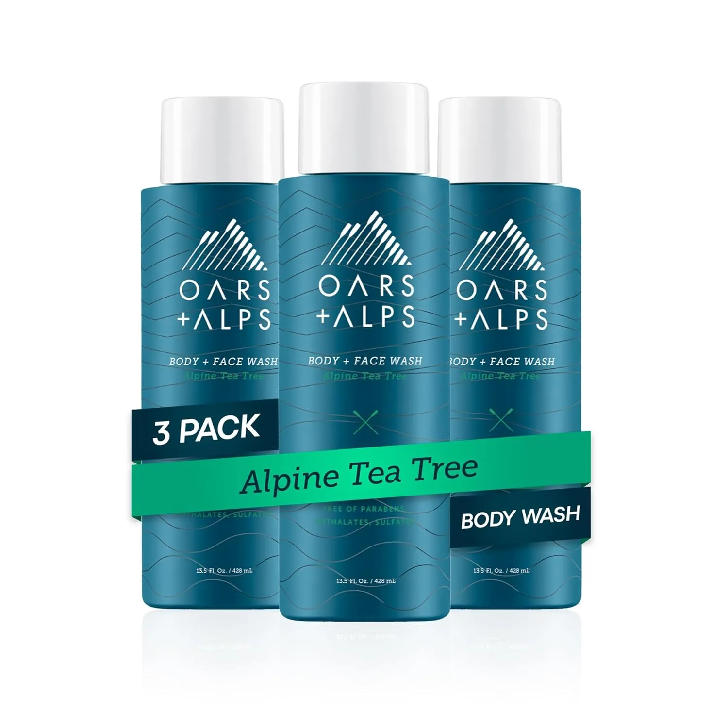 Oars   Alps Men's Moisturizing Body and Face Wash, Skin Care Infused with Vitamin E and Antioxidants, Sulfate Free, Alpine Tea Tree, 3 Pack
