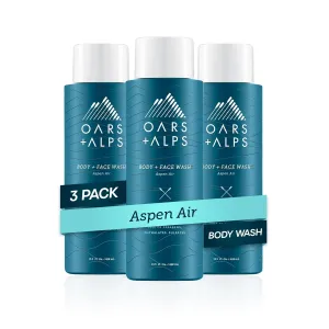 Oars   Alps Mens Moisturizing Body and Face Wash, Skin Care Infused with Vitamin E and Antioxidants, Sulfate Free, Aspen Air, 3 Pack