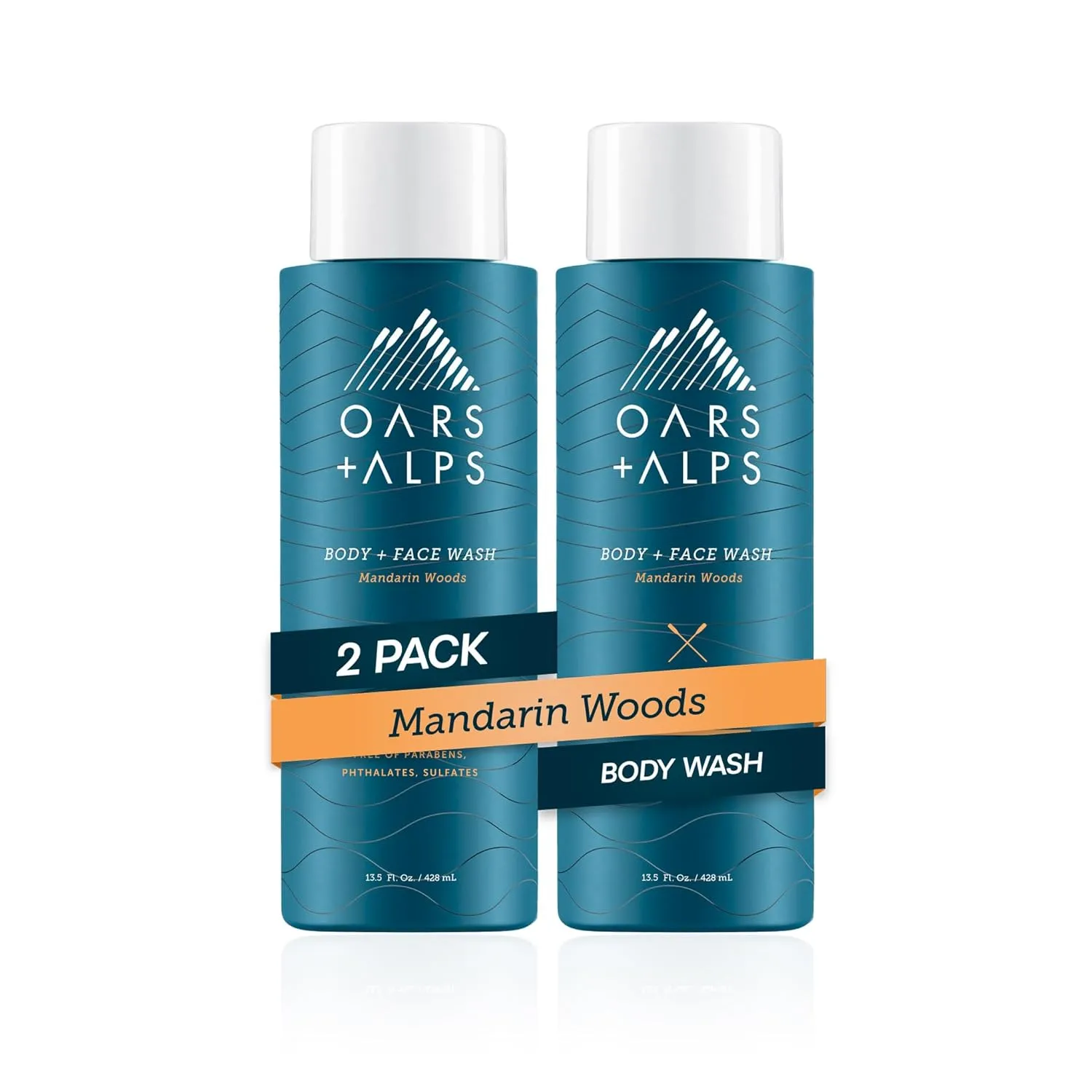 Oars   Alps Mens Moisturizing Body and Face Wash, Skin Care Infused with Vitamin E and Antioxidants, Sulfate Free, Mandarin Woods, 13.5oz, 2 Pack