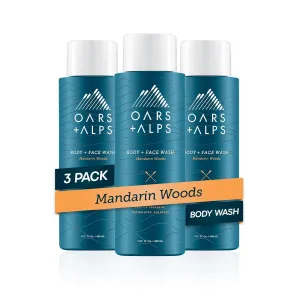 Oars   Alps Mens Moisturizing Body and Face Wash, Skin Care Infused with Vitamin E and Antioxidants, Sulfate Free, Mandarin Woods, 13.5oz, 3 Pack
