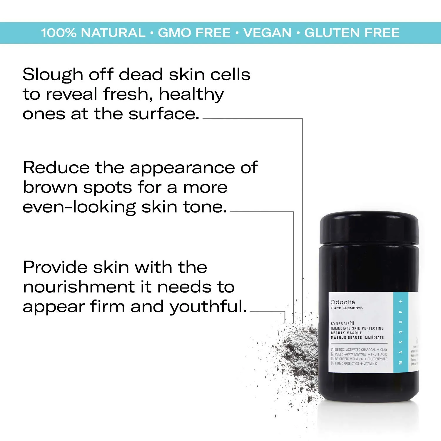 Odacité Acne Cream for Face - 4-in-1 Powder Masque Synergie 4 - Detoxifying Face Mask, Facial Mask with Clay & Charcoal, Clay Mask Detox and Brighten, Face Mask for Pores and Blackheads, 1.41 oz