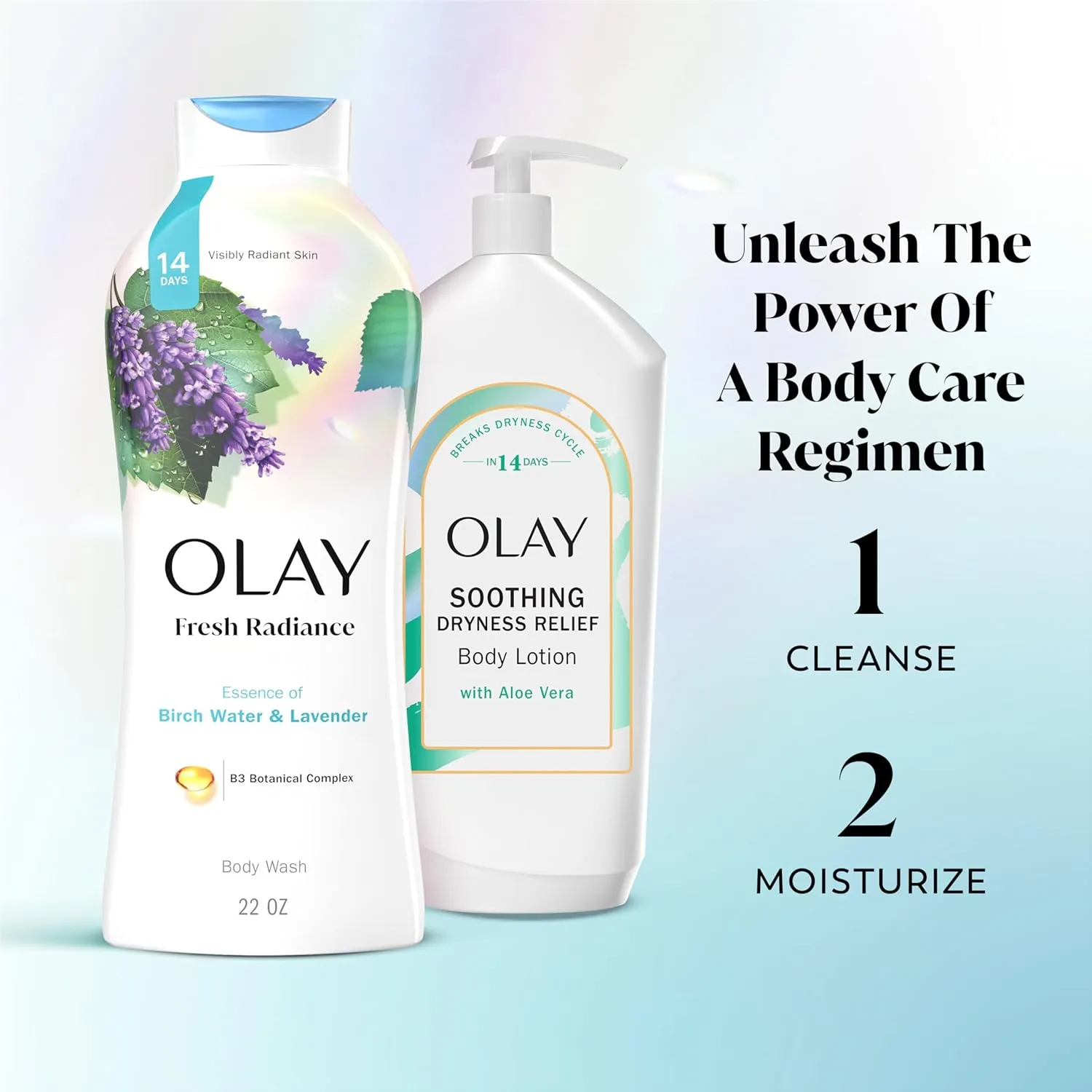 Olay Body Wash for Women, Fresh Radiance, Refreshing & Renewing, Made with Plant Based Cleansers, B3 Botanical Complex, For All Skin Types, Birch Water & Lavender Scent, 22 fl oz (Pack of 4)