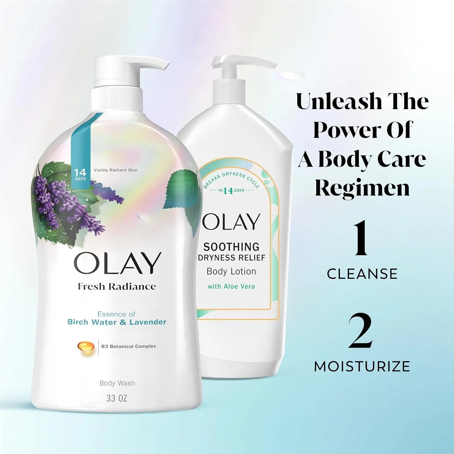 Olay Body Wash for Women, Fresh Radiance, Refreshing & Renewing, Made with Plant Based Cleansers, B3 Botanical Complex, For All Skin Types, Birch Water & Lavender Scent, 33 fl oz (Pack of 4)