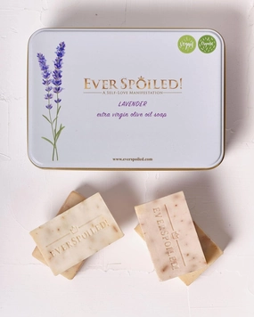 Olive Oil Soap Bar 4 Pack Gift Box, Handmade with Real Lavender Petals - Organic & Vegan