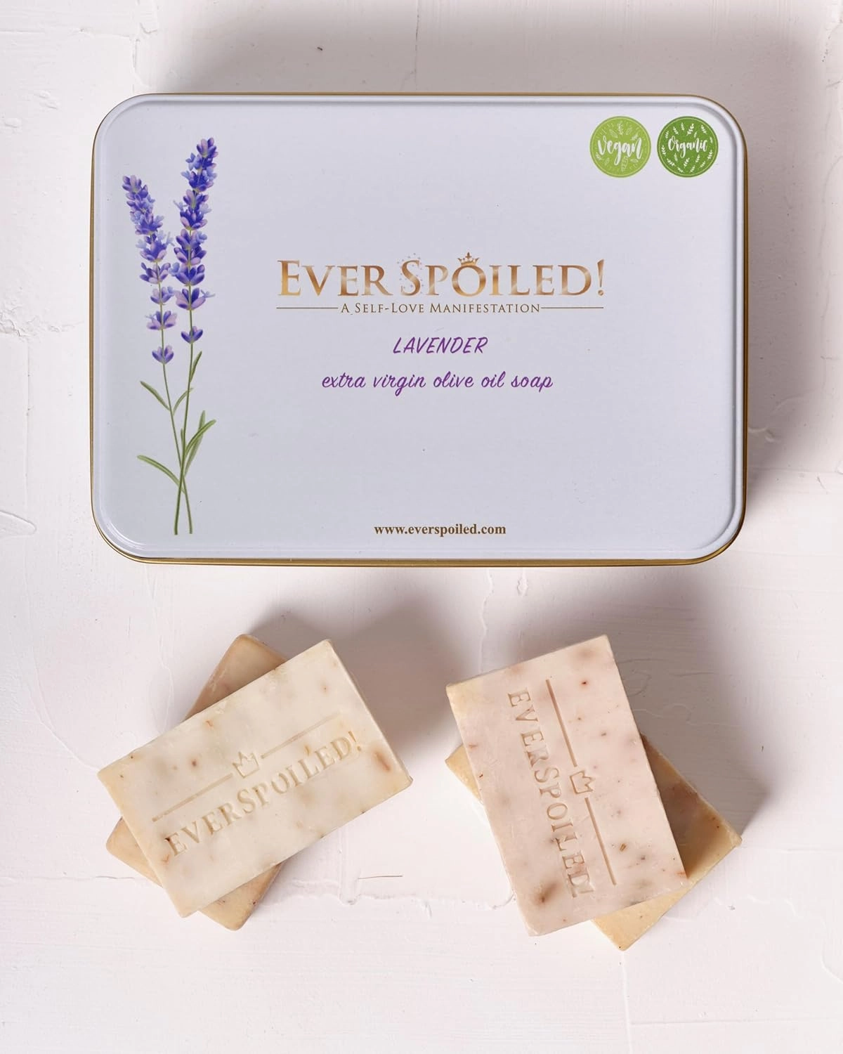 Olive Oil Soap Bar 4 Pack Gift Box, Handmade with Real Lavender Petals - Organic & Vegan