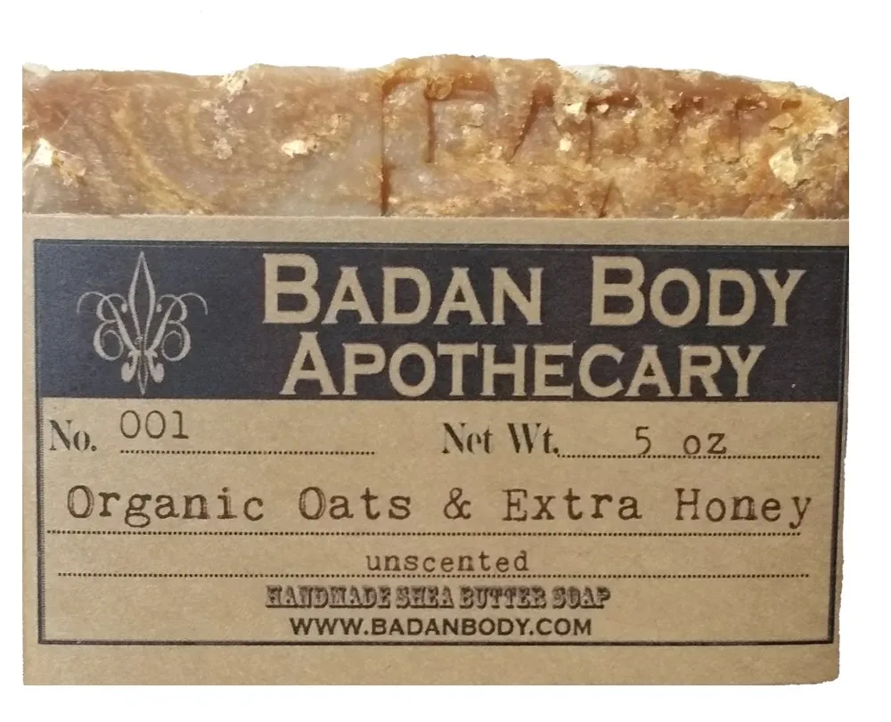 Organic Oats and Honey Handmade Shea Butter Soap, 5oz Bar, Gentle Facial Cleanser, Raw Organic Honey Skin Care (6 Bar Pack FBA, Natural)