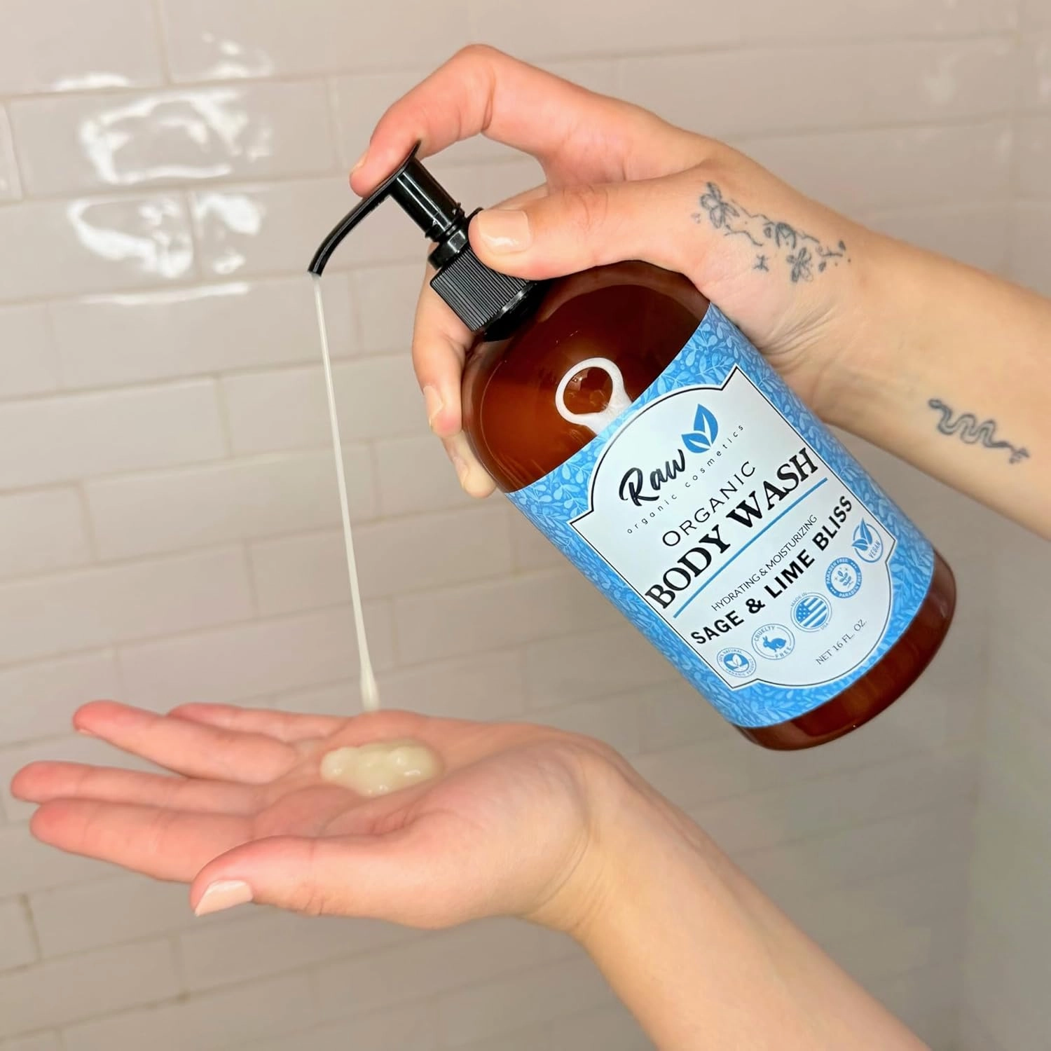 Organic Body Wash Sage & Lime Bliss Scent - All Natural Soap With Shea Butter - Calming & Soothing Lavender for Natural Hydration & Sensitive Skin - Made in USA, 16 oz