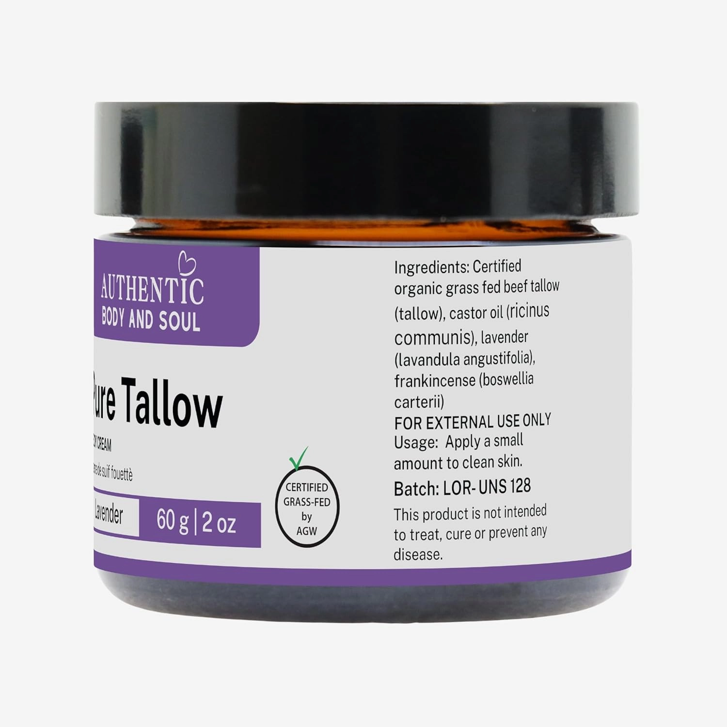 Organic Tallow Cream with Lavender   Frankincense -Zero Toxins Beef Tallow, All Purpose Tallow Face   Body Cream with Lip Balm - Deeply Hydrating   Soothing. Certified Grass-Fed by AGW (Lavender 2oz)