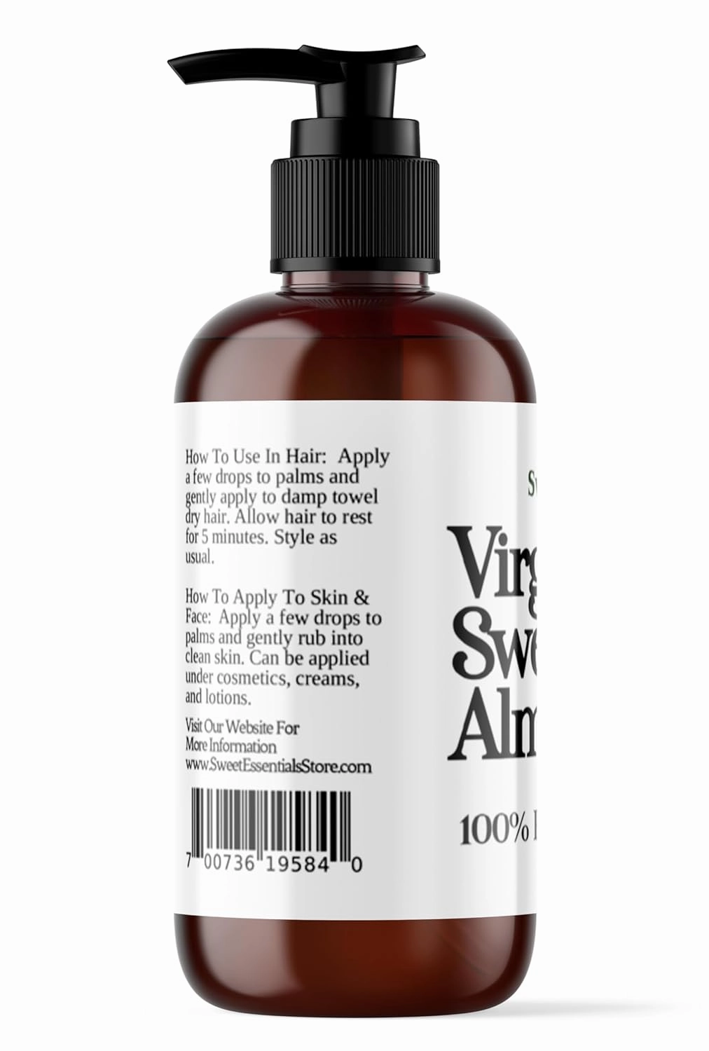 Organic Unrefined Virgin Sweet Almond Oil | Imported From Italy | 100% Pure | Cold Pressed | Hexane Free | Carrier Oil (8 Fluid Ounces)
