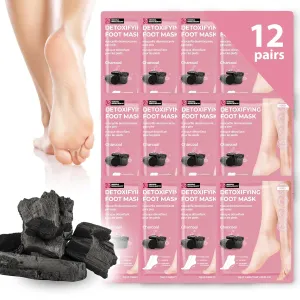 Original Derma Beauty Foot Mask 12 Pairs Detoxifying Charcoal Moisturizing Foot Mask Body Exfoliator Foot Masks Callus Remover Foot Bath Pedicure Supplies for Beauty & Personal Care